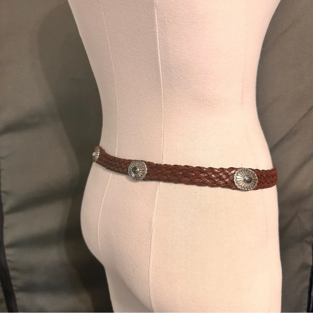 Braided Leather Western Belt  women Brown Brighton Leather Size M Vintage